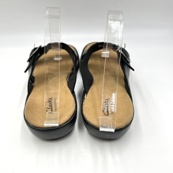 Clarks Womens Size 8M Black Leather Slip On Slides Comfort Sandals Shoes - Picture 7 of 13